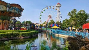 various colorful stalls and rides